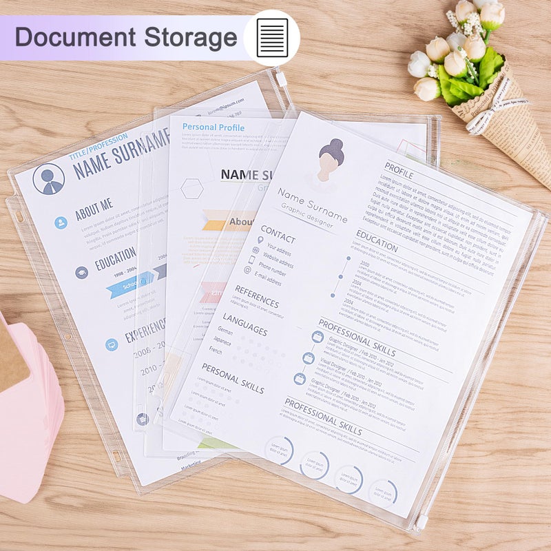 Antner حقيبة ملفات أنتر 12 حزمة بحجم الرسالة مع 3 ثقوب وسحاب لحافظة 3 حلقات، حقيبة PVC شفافة لأوراق مفكوكة، واقيات صفحات لحفظ الوثائق، أكياس تخزين مقاومة للماء - Image 5